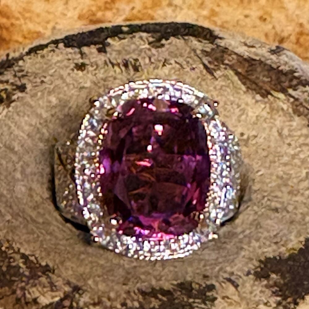 Gold Vermeil over Sterling, Lab Created Pink Sapphire & CZ Cocktail Ring Sz 6